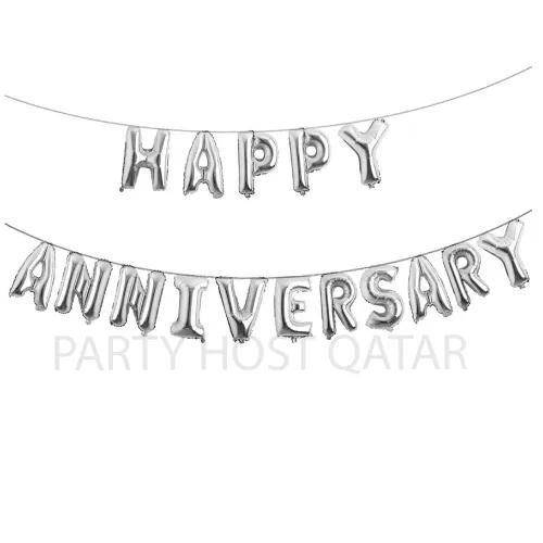 Happy Anniversary (Silver) Balloon Banner With Air Filled