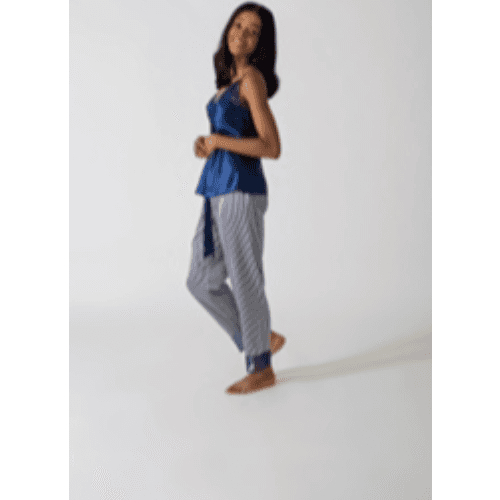 Soft Striped Trousers And Dark Blue Shirt With Straps Pyjama Set