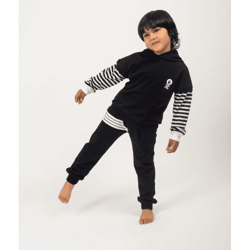 Kids ‘Give Me Five’ Black And White Set With Hoodie