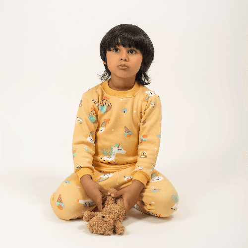 Be Cosy Kids Winter Yellow Pj Set With Cartoon Print