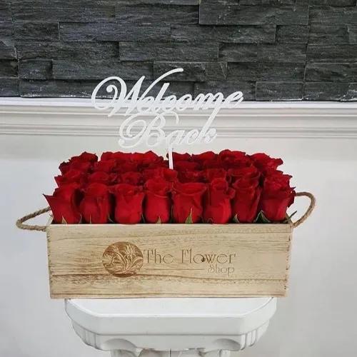 Wooden Box With Flat Roses