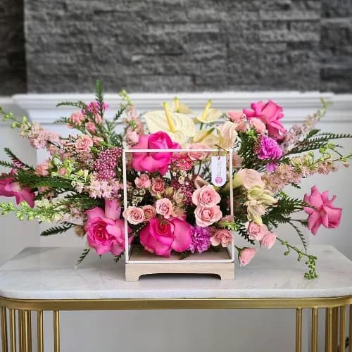 White Floral Stand With White And Pink Flowers