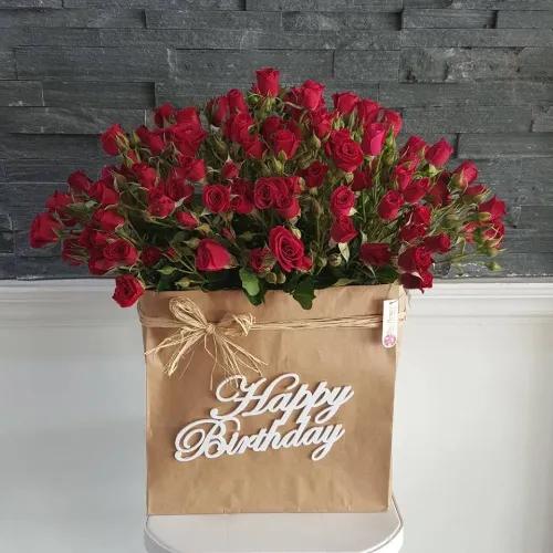 Floral Bag With Red Baby Roses