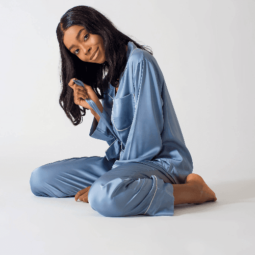 Cosy Long Sleeves And Trousers Light Blue Pyjama Set