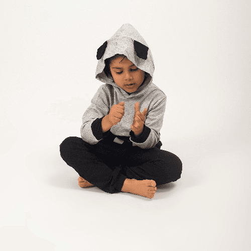 Kids Cotton Black And Grey Set With Hoodie