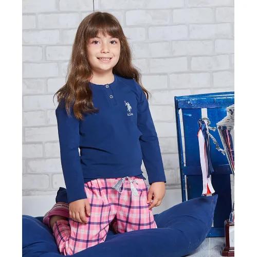 Be Cosy  Polo Girls Blue Longsleeves And Pink Bottom Pyjama Set