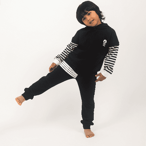 Kids ‘Give Me Five’ Black And White Set With Hoodie