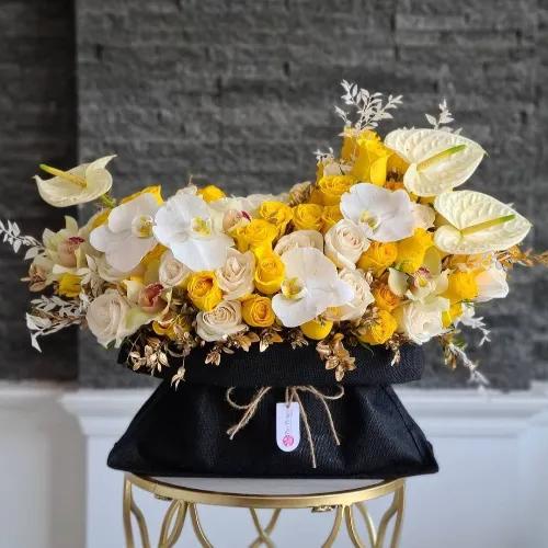 Black Bag With White And Yellow Flowers