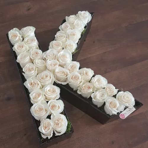 Letter K With White Roses