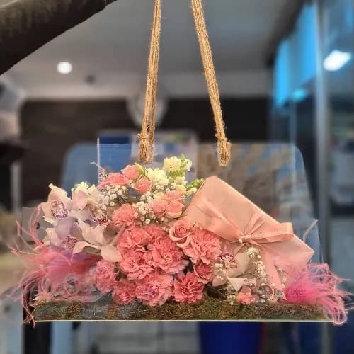 Acrylic Bag With Pink Flowers