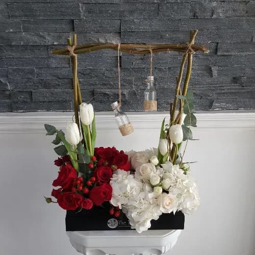 Black Rectangular Box With Red And White Flowers