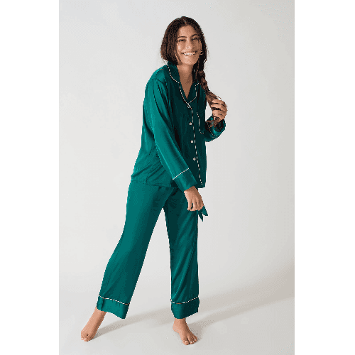 Cosy Long Sleeves And Trousers Deep Green Pyjama Set