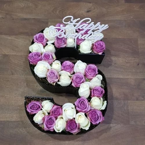 Letter S With White And Purple Roses