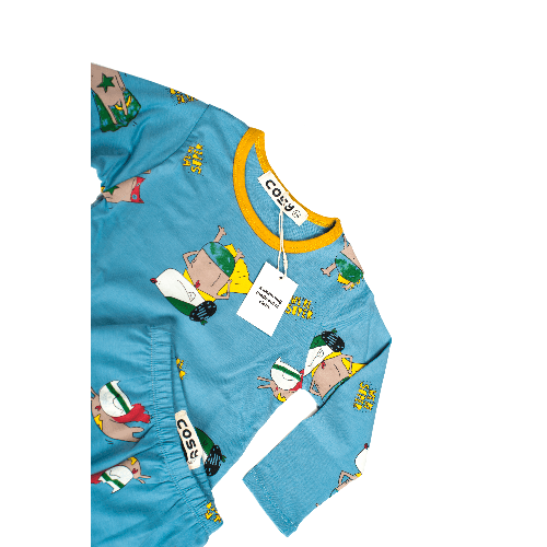 Boys Blue Cotton Pyjama With Animal Super Hero Print