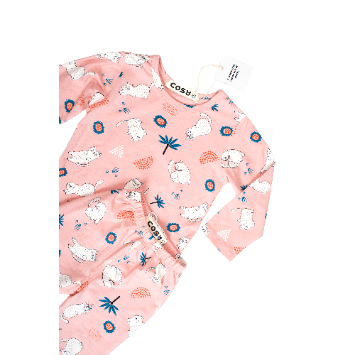 Be Cosy Girls Pj In Pink With Cat Print