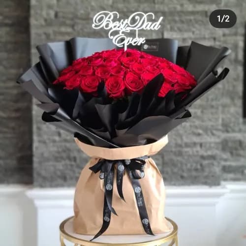 Floral Bag With Red Roses Bouquet