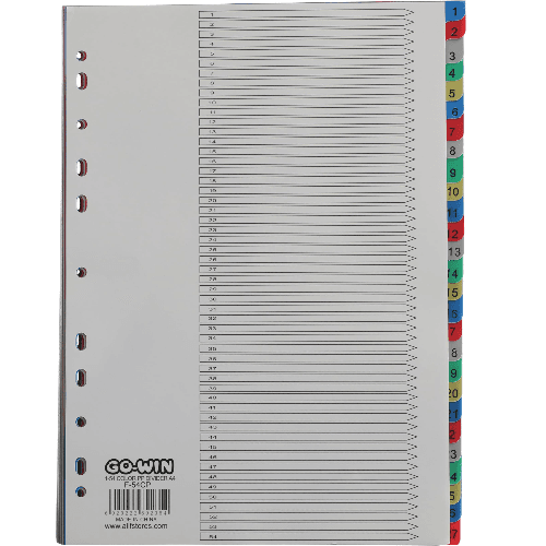 Divider Index 1-54 Color  PP  A4 Assorted