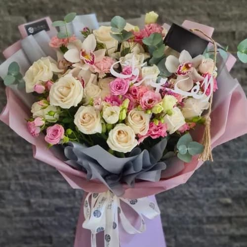 Pink Bouquet With White And Pink Flowers For Graduation