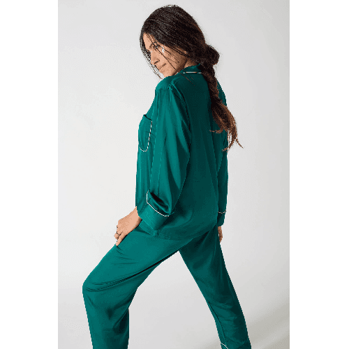 Cosy Long Sleeves And Trousers Deep Green Pyjama Set