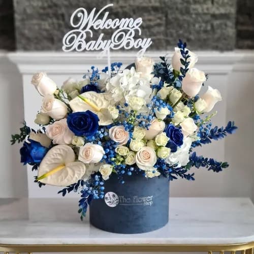 Blue Box With Blue And White Flowers