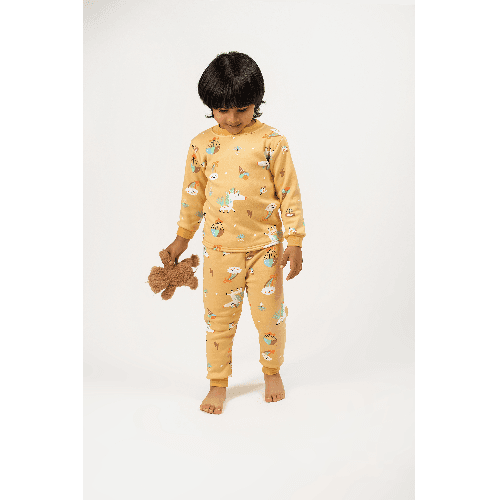 Kids Winter Yellow Pyjama With Cartoon Print