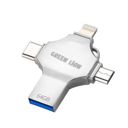 Green Lion 4-in-1 USB Flash Drive 64GB - Silver