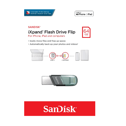 Sandisk 64Gb Ixpand Flash Drive Flip For Iphones,Ipad & Computer