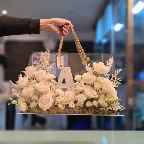 Acrylic Bag With White Flowers And A Letter A