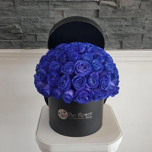 Black Round Box With Blue Roses