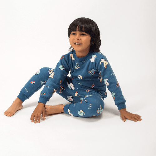 Boys Blue Winter Pyjama With Dino Party