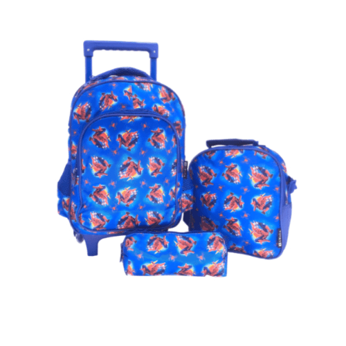 IKola Trolley Backpack Set Spiderman Theme 14 Inch Small Wheels, 3Pcs Set