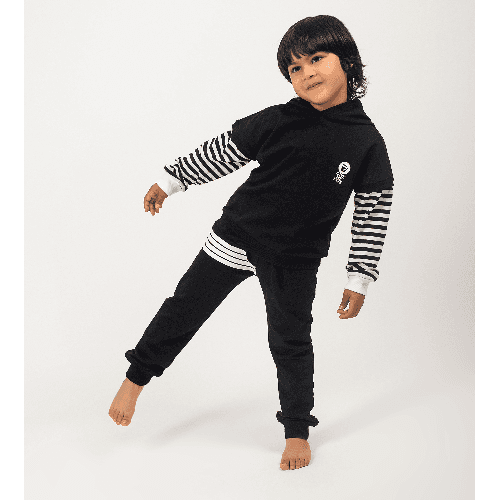 Kids ‘Give Me Five’ Black And White Set With Hoodie