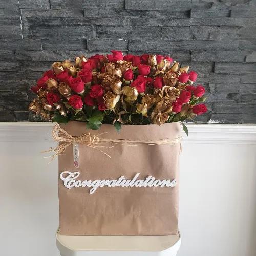 Floral Bag With Red And Gold Flowers