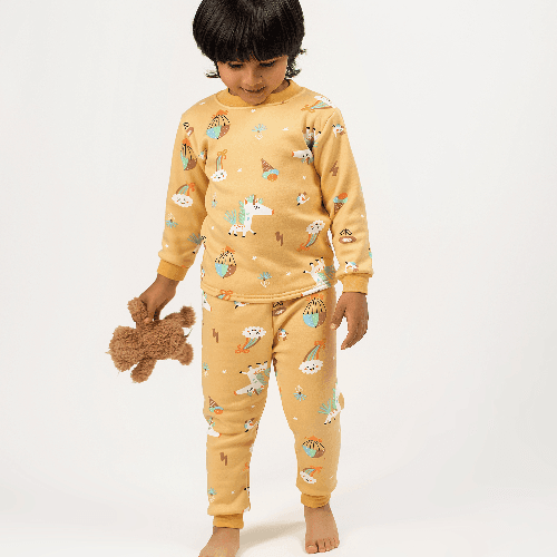 Be Cosy Kids Winter Yellow Pj Set With Cartoon Print