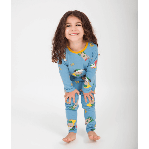 Boys Blue Cotton Pyjama With Animal Super Hero Print