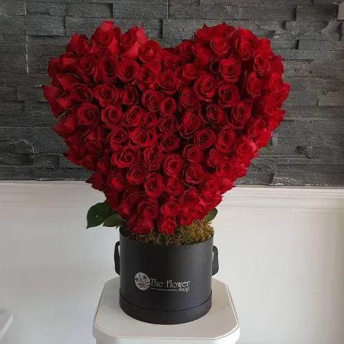 Black Round Box With Red Heart Shaped Roses