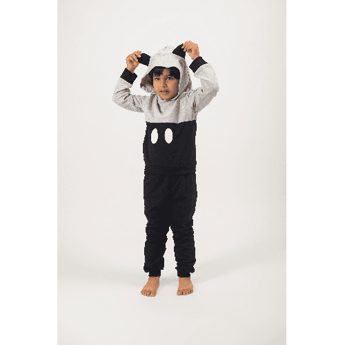 Kids Cotton Black And Grey Set With Hoodie