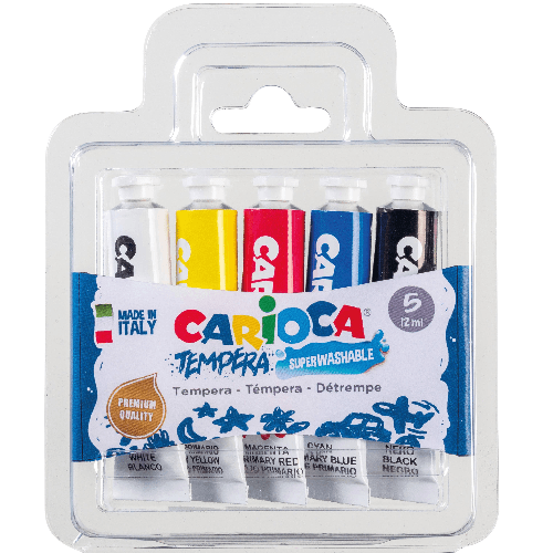 Tempera Tube, Set Of 5 X 12Ml, Assorted Basic Color, Carioca