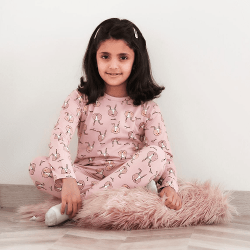 Be Cosy Kid'S Pj Set In Pink With Rabbit Print