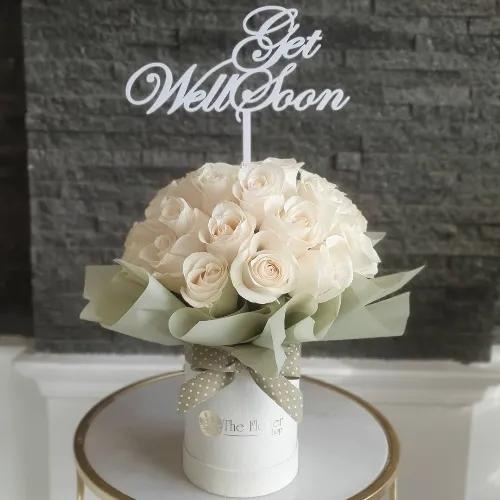 White Round Box With White Roses