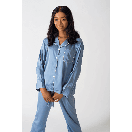 Cosy Long Sleeves And Trousers Light Blue Pyjama Set