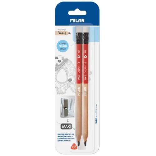 Lead Pencil Maxi Hb Graphite Pencils + 1 Maxi Pencil Sharpener, Blister Pack