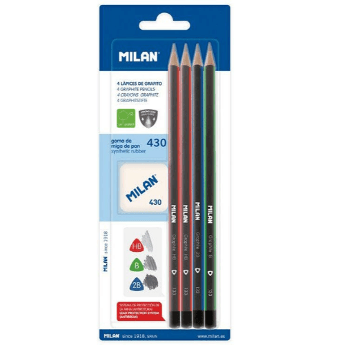 Lead Pencil Hb, Set Of 4 + Eraser 430, Blister Pack