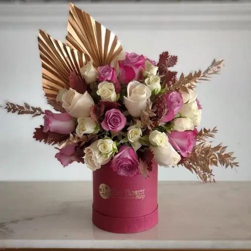 Red Round Box With White And Purple Flowers