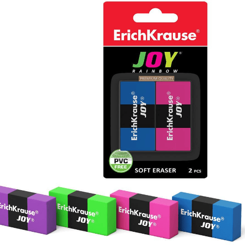 Eraser Eco-Friendly & Thermoplastic Rubber 40 Ð¥ 20 Ð¥ 10 Mm Erichkrause Rainbow (In Blister 2 Pcs)