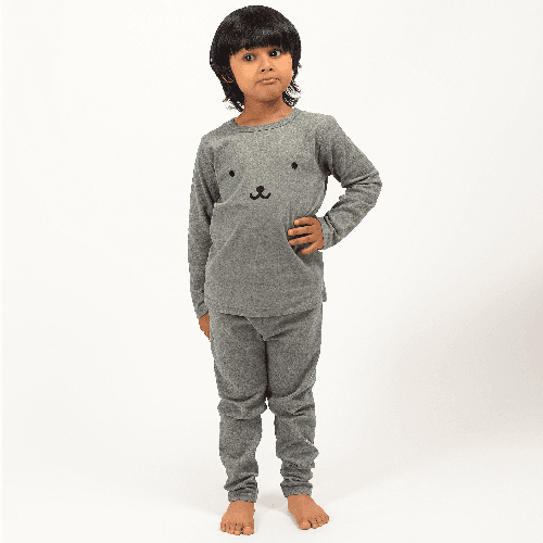 Grey Warm Winter Pyjama With Bear Face