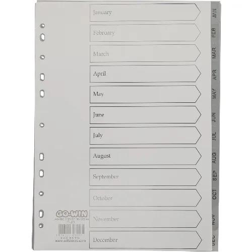 Divider Index JAN-DEC Grey  PP  A4 Grey