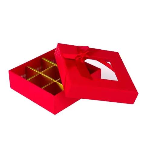 Gift Box Sqr12*12*4Cm-9-Div-Red-Chb3-48P