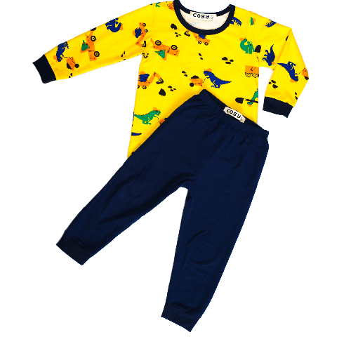 Boys Yellow Cotton Pyjama With Graphic Design