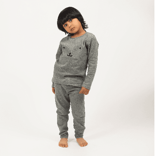 Grey Warm Winter Pyjama With Bear Face